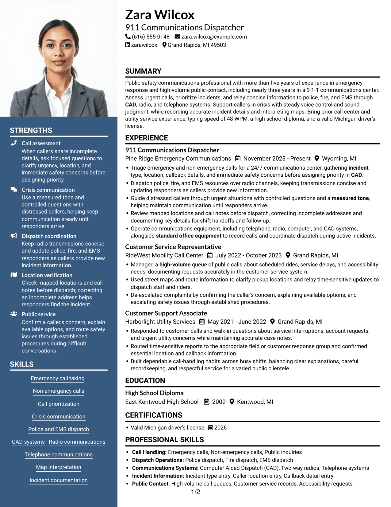 Resume example — page 1