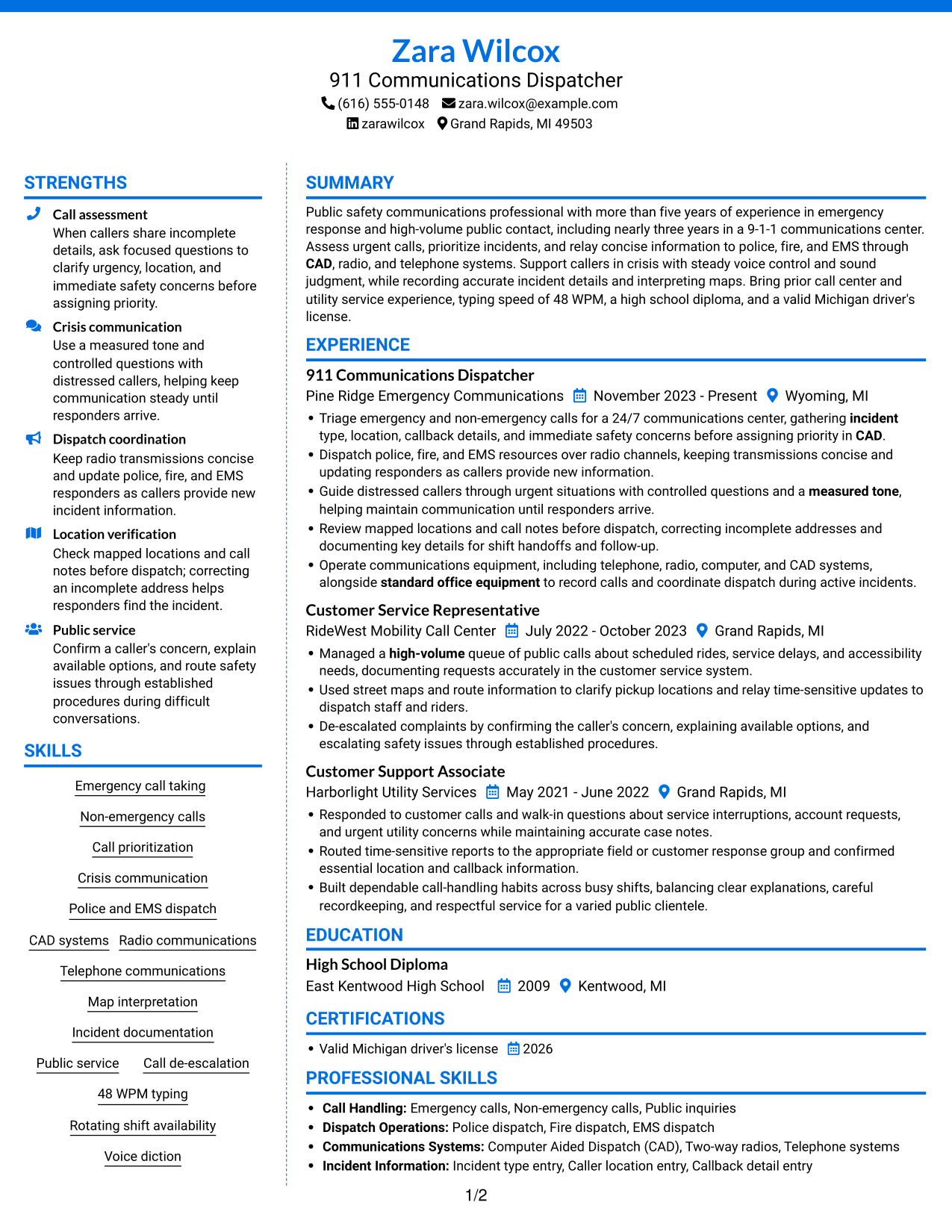 Resume example — page 1