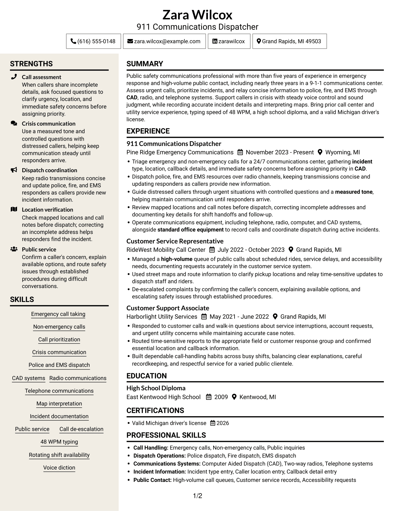 Resume example — page 1