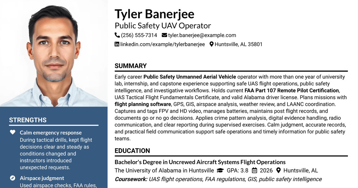 7 Public Safety Unmanned Aerial Vehicle (UAV) Operator Resume Templates with Example