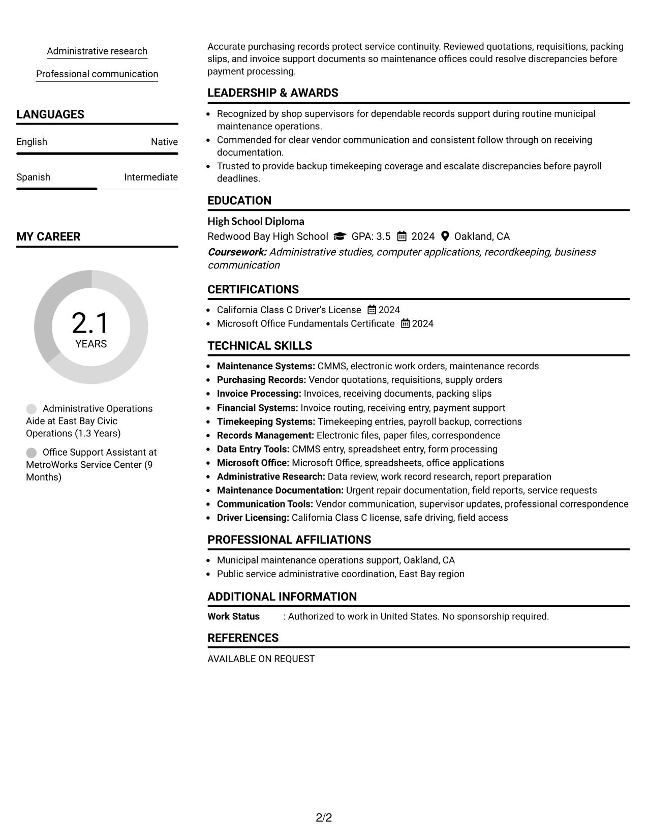 Resume Example Page 2