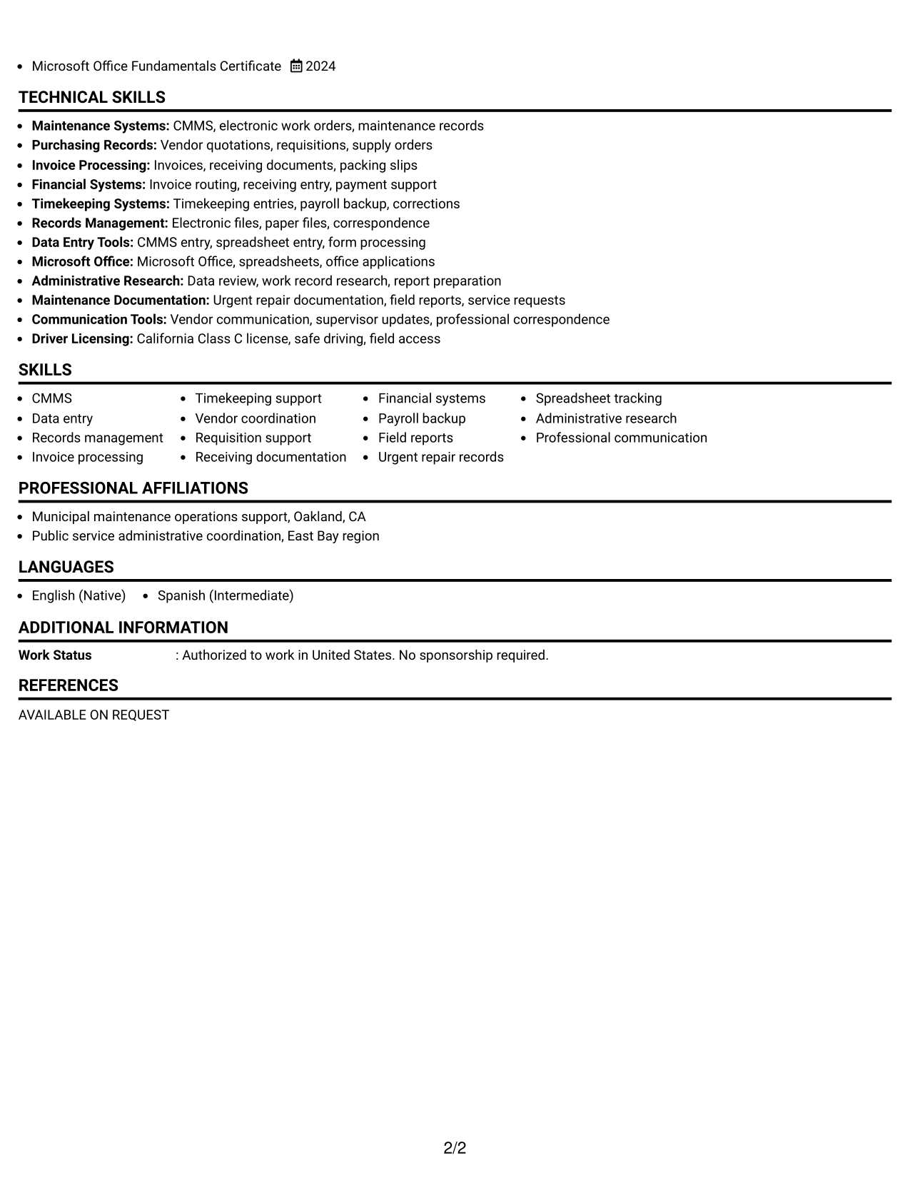 Resume Example Page 2