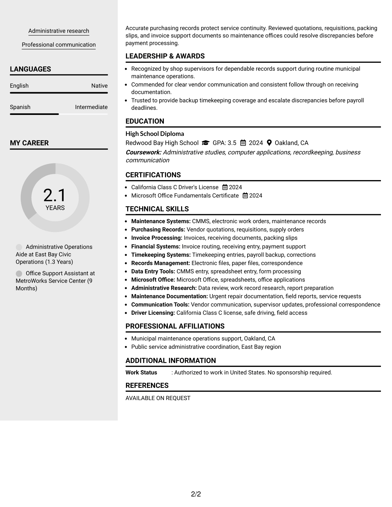 Resume Example Page 2