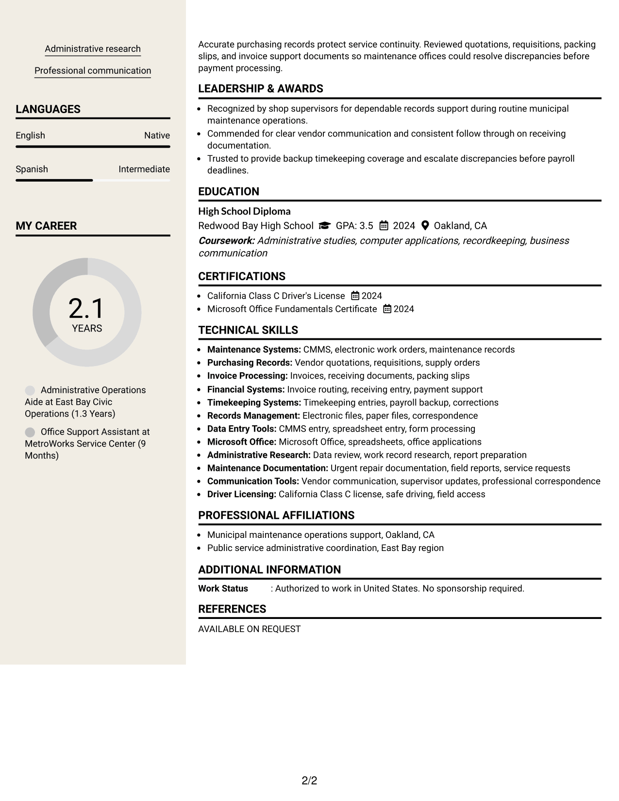 Resume Example Page 2