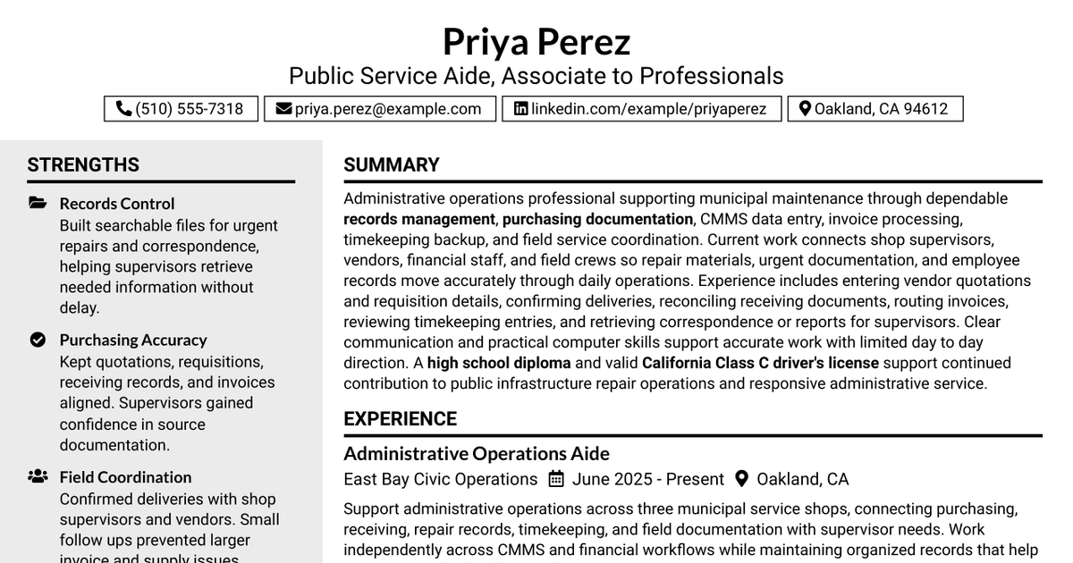 7 Public Service Aide - Associate to Professionals Resume Templates with Example