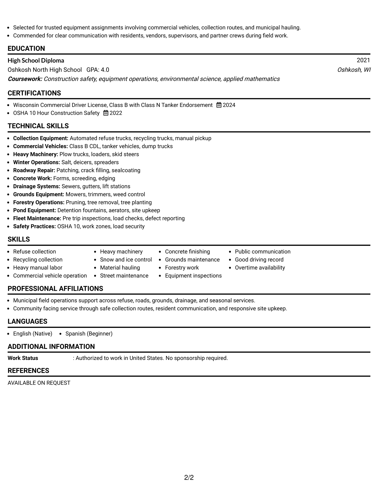 Resume Example Page 2