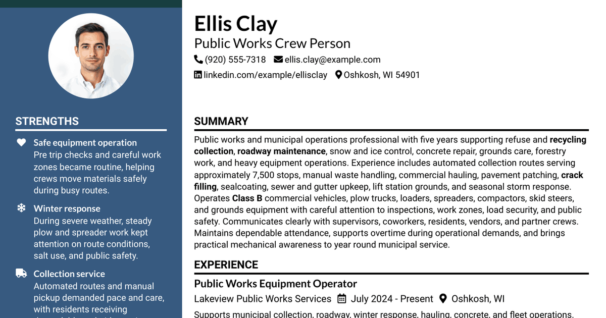 7 Public Works Crew Person Resume Templates with Example