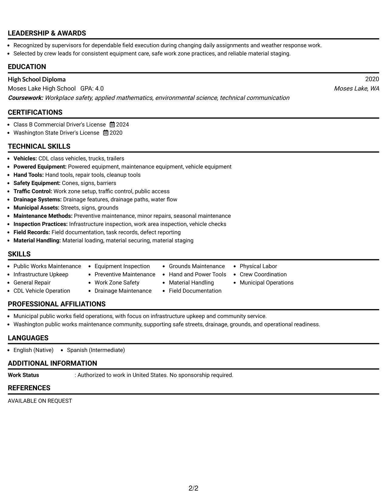 Resume Example Page 2