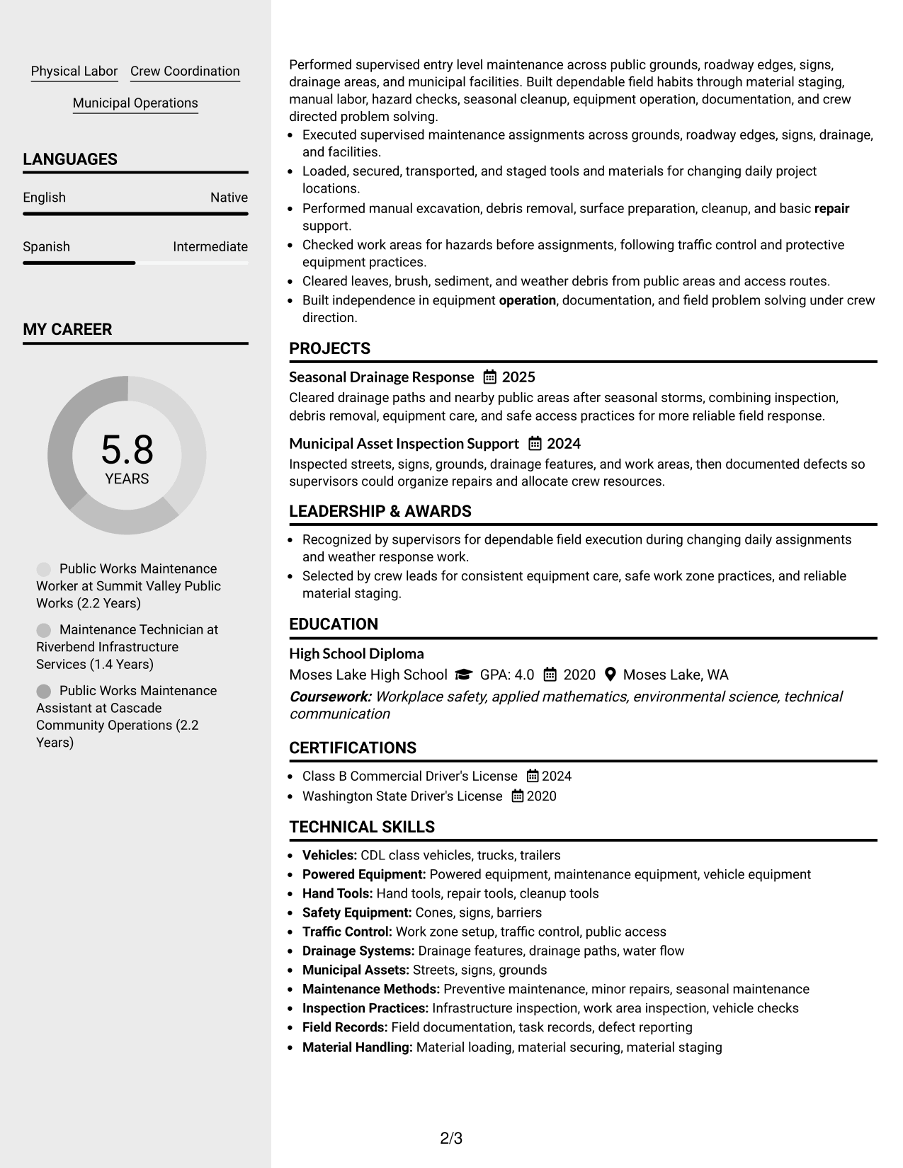 Resume Example Page 2