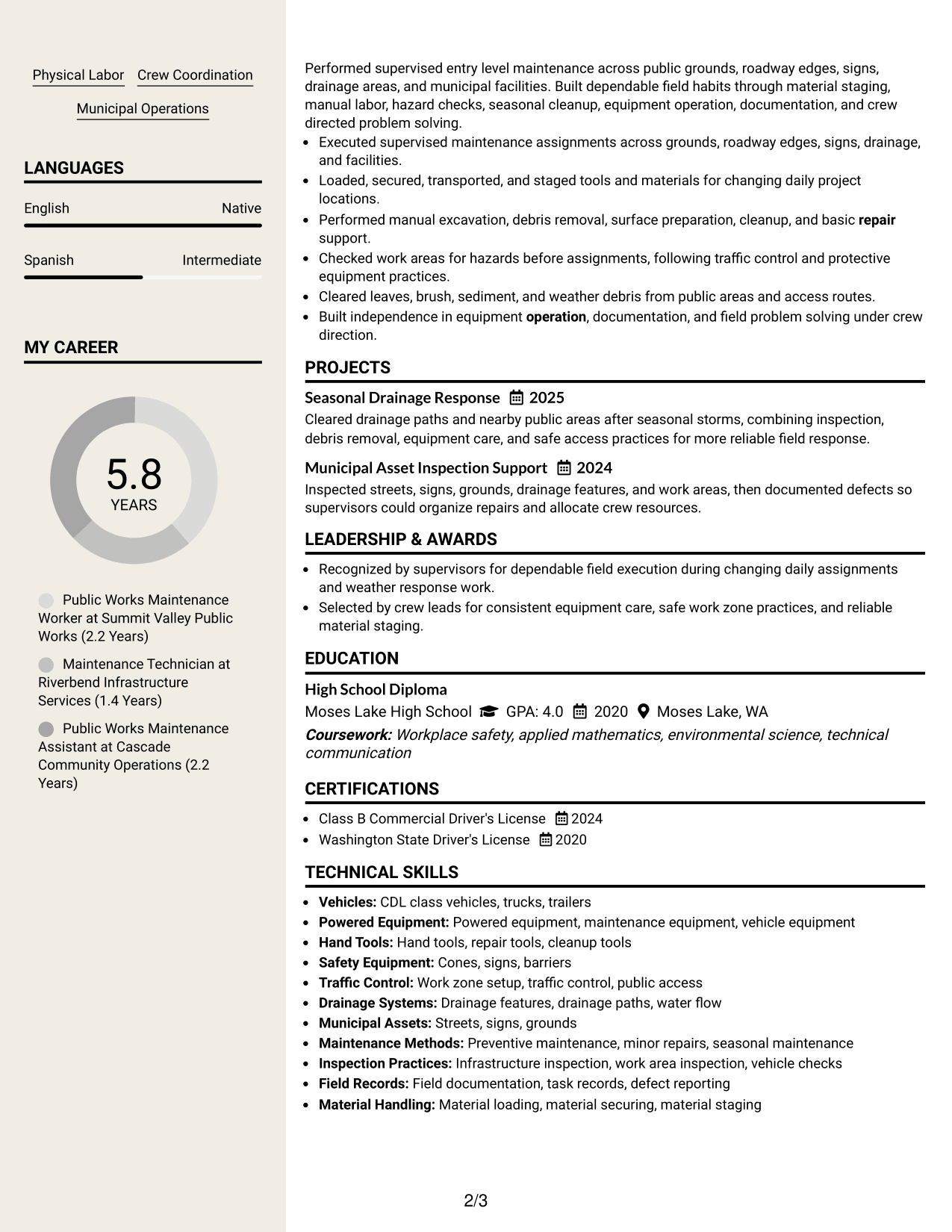 Resume Example Page 2