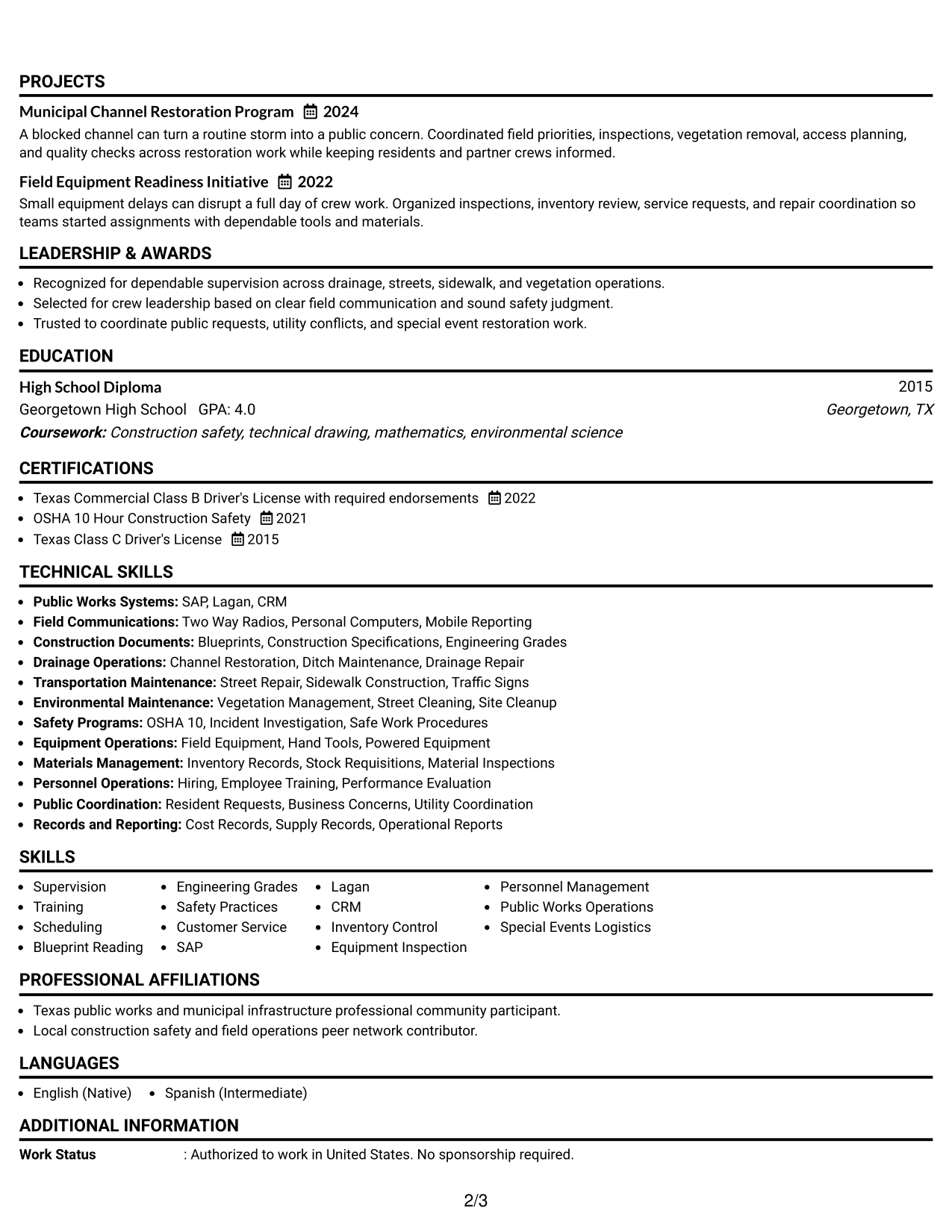 Resume Example Page 2