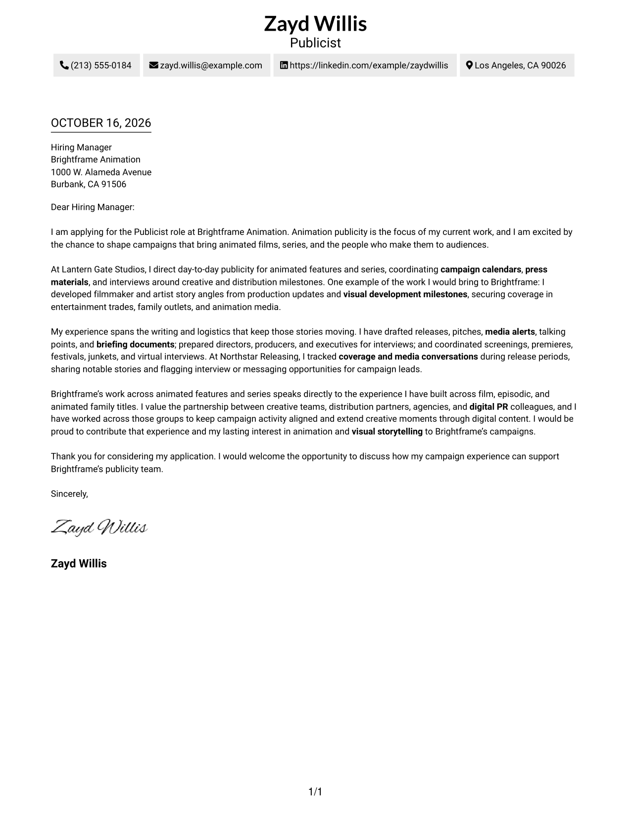 Cover letter example — page 1