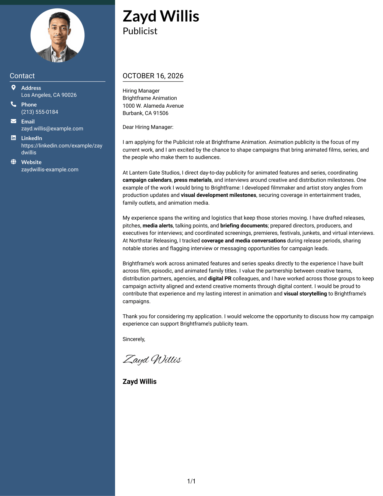 Cover letter example — page 1