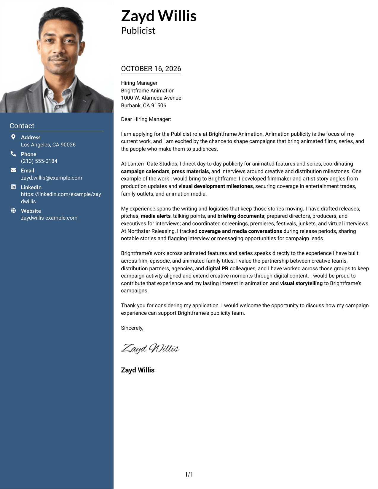 Cover letter example — page 1