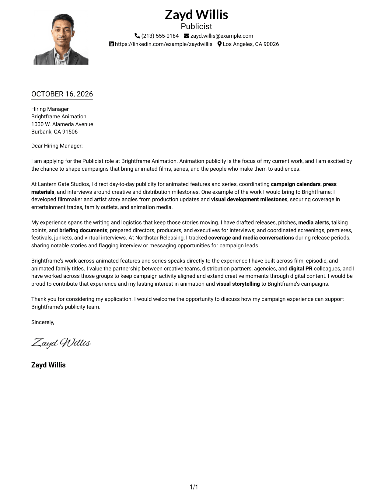 Cover letter example — page 1