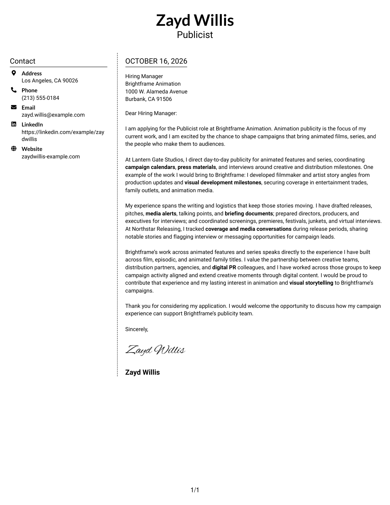 Cover letter example — page 1