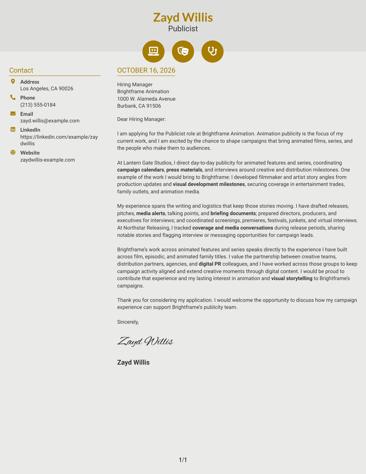 Cover letter example — page 1