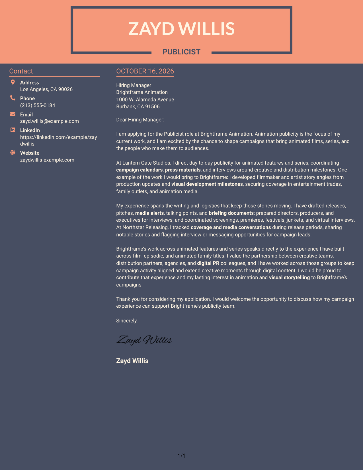 Cover letter example — page 1