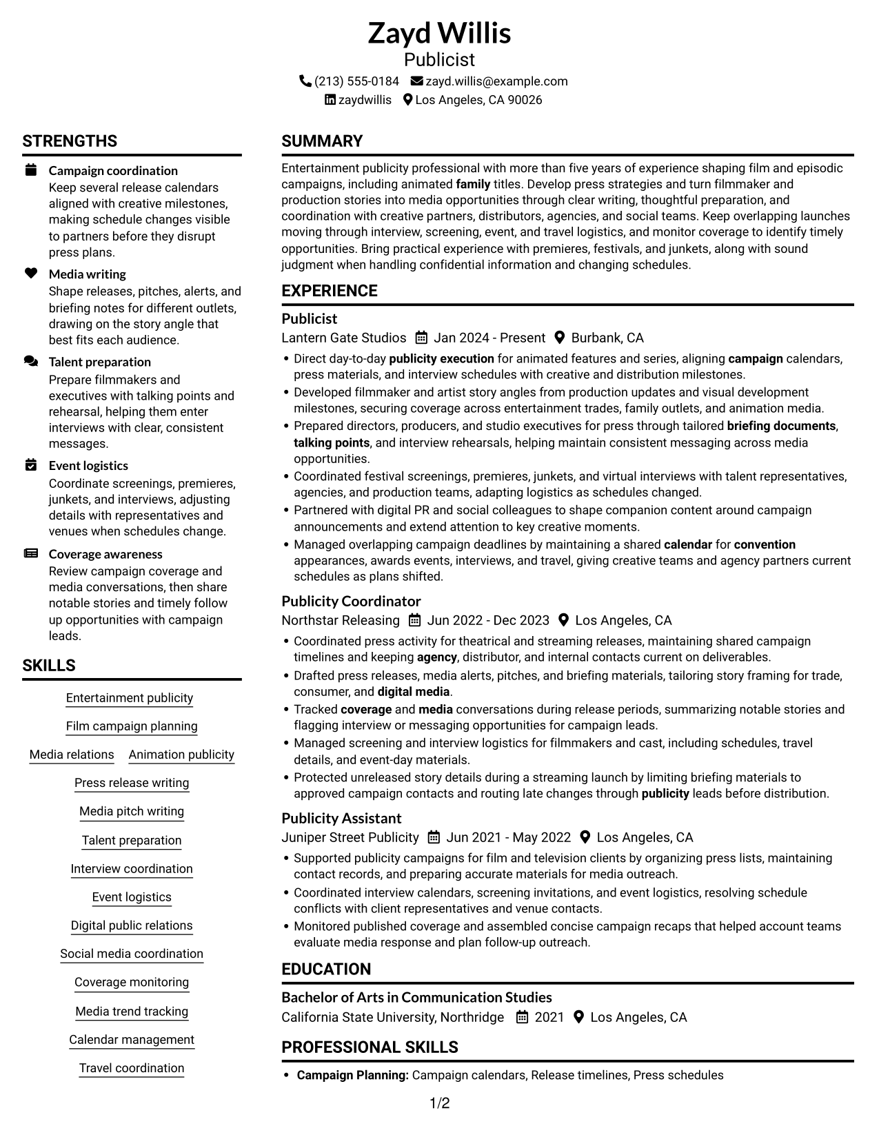 Resume example — page 1