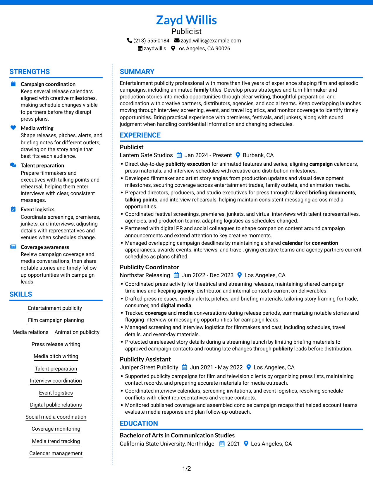 Resume example — page 1