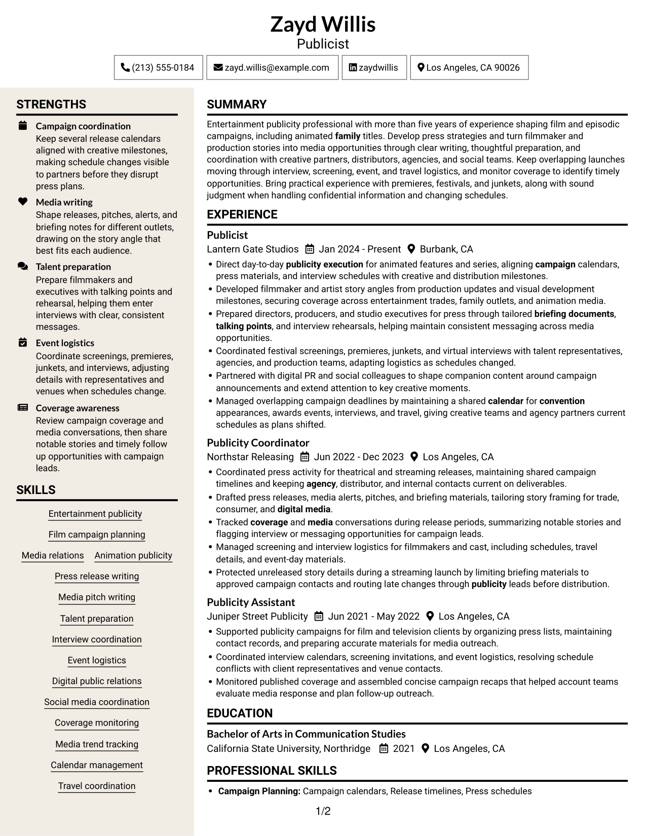 Resume example — page 1