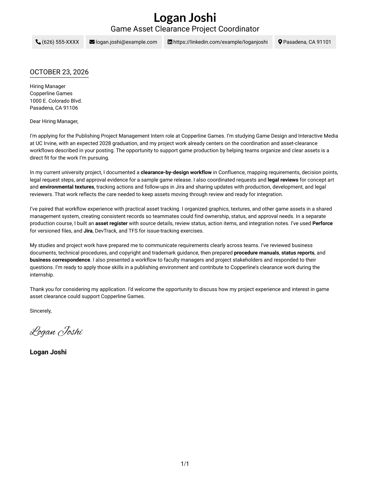 Cover letter example — page 1