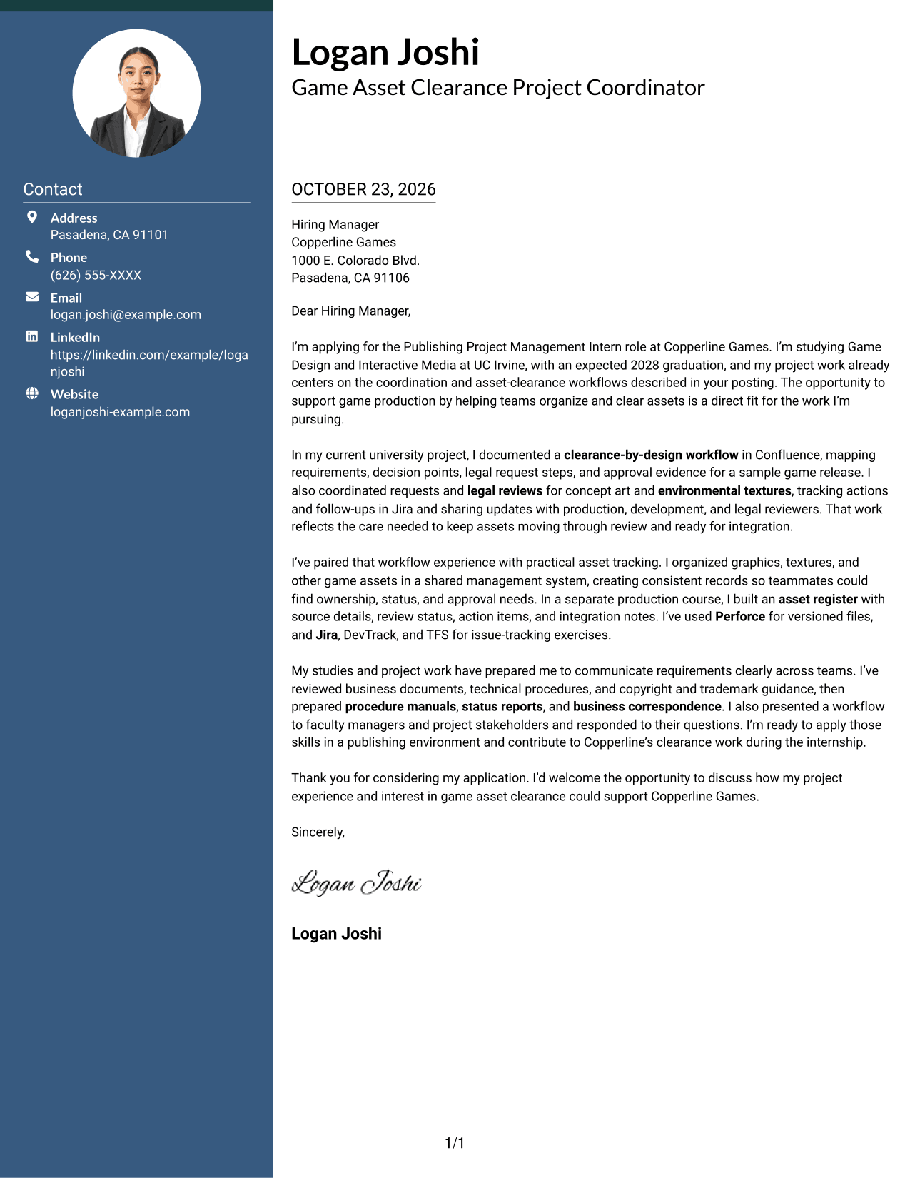 Cover letter example — page 1