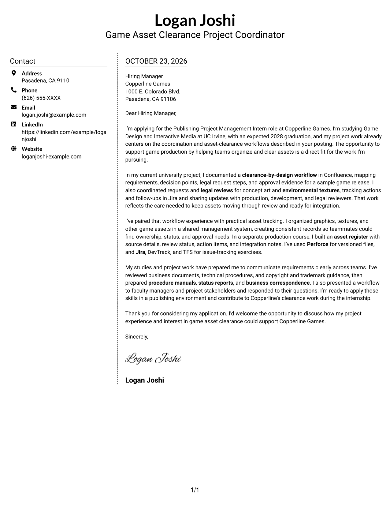Cover letter example — page 1