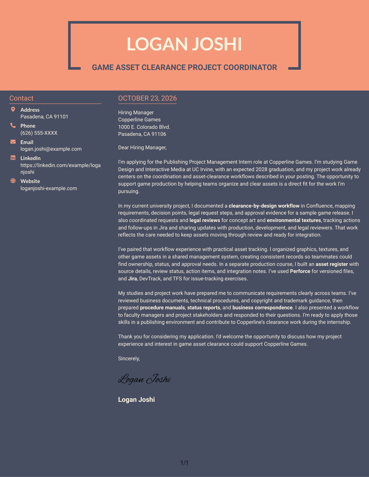 Cover letter example — page 1