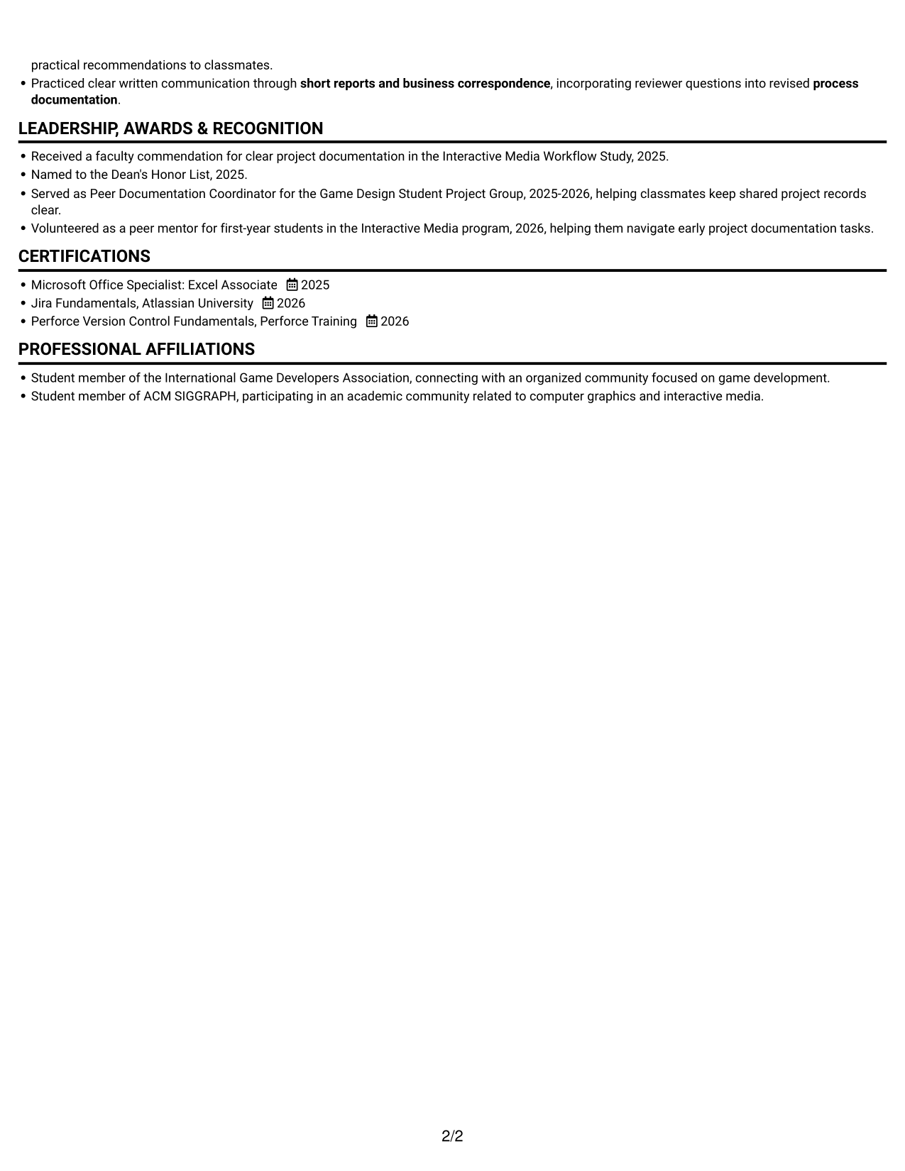 Resume example — page 2