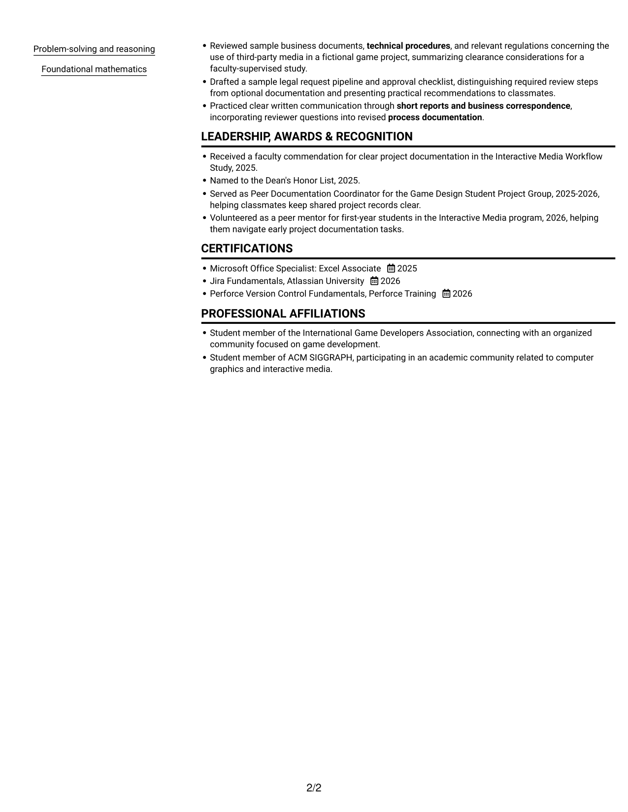 Resume example — page 2