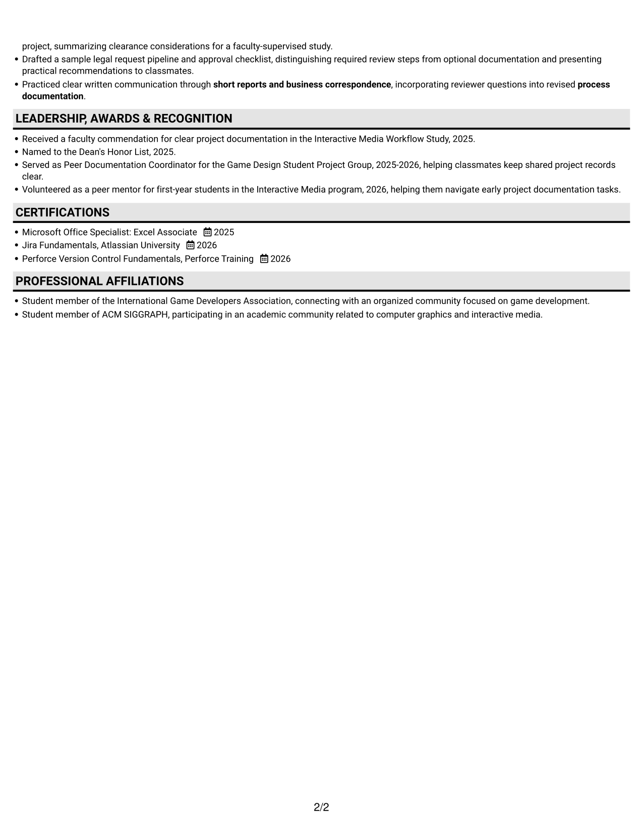 Resume example — page 2