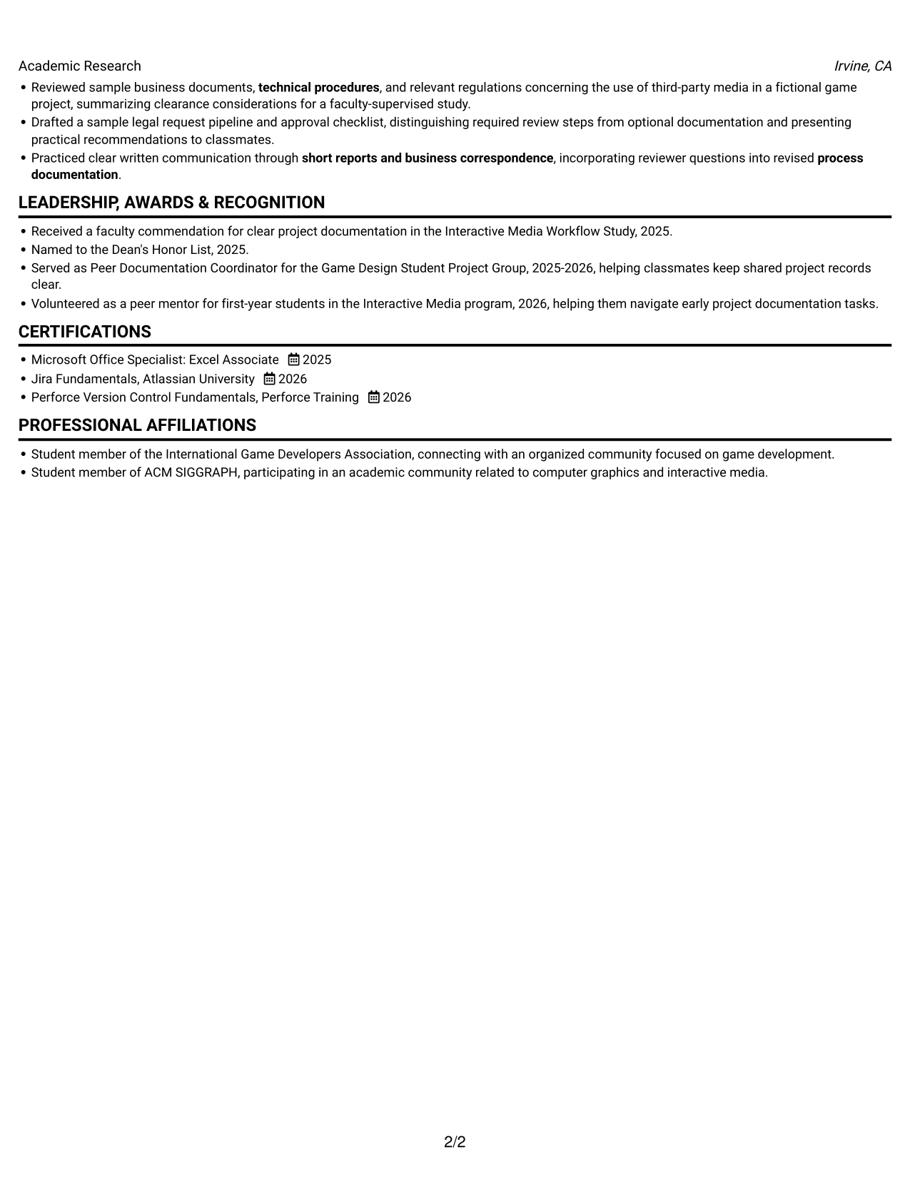 Resume example — page 2