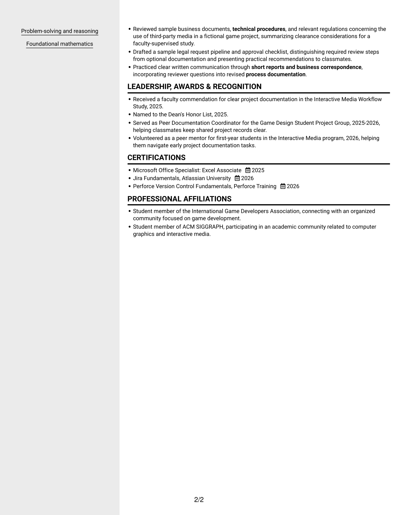 Resume example — page 2