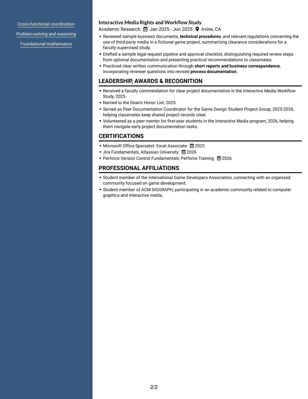 Resume example — page 2