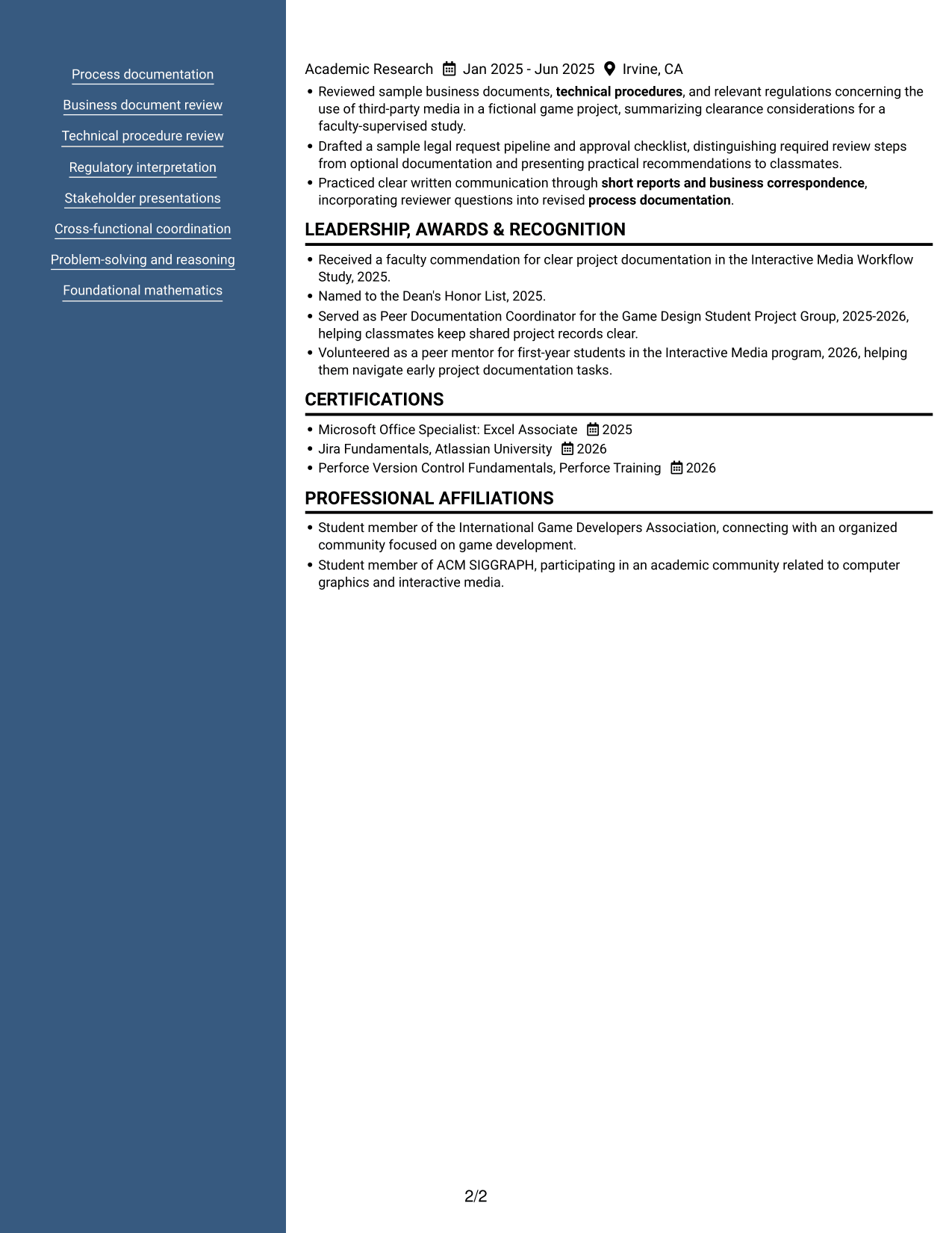 Resume example — page 2