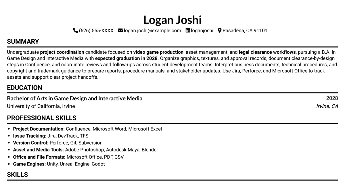 7 Publishing Project Management Intern - Game Asset Clearance Resume Templates with Example
