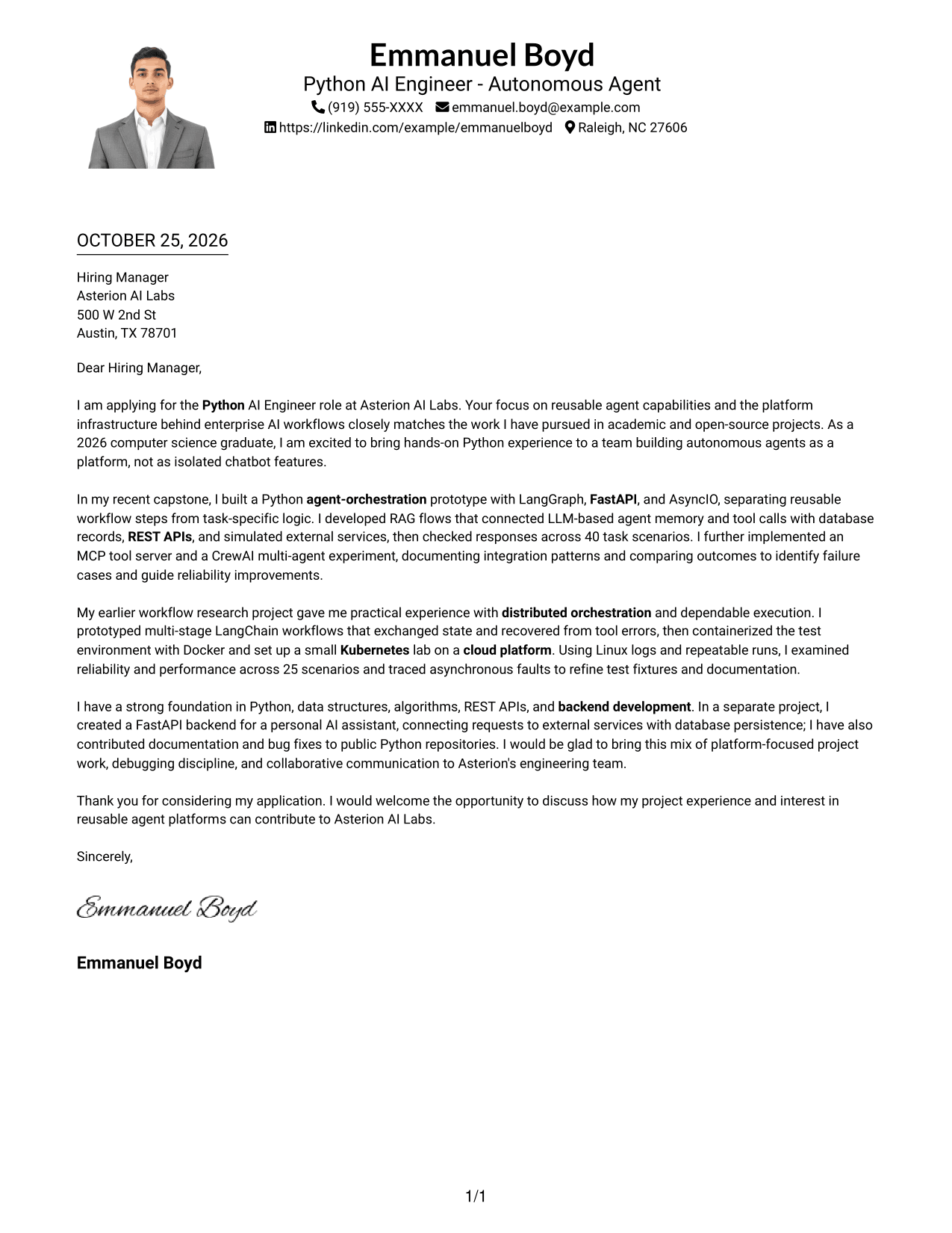 Cover letter example — page 1