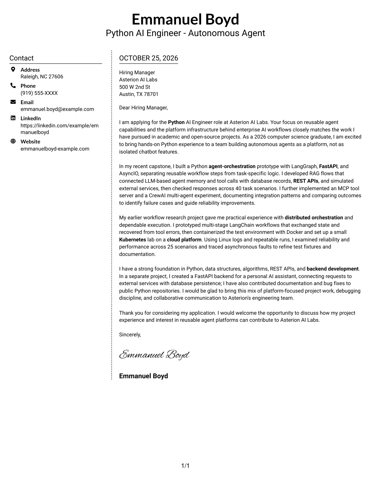 Cover letter example — page 1