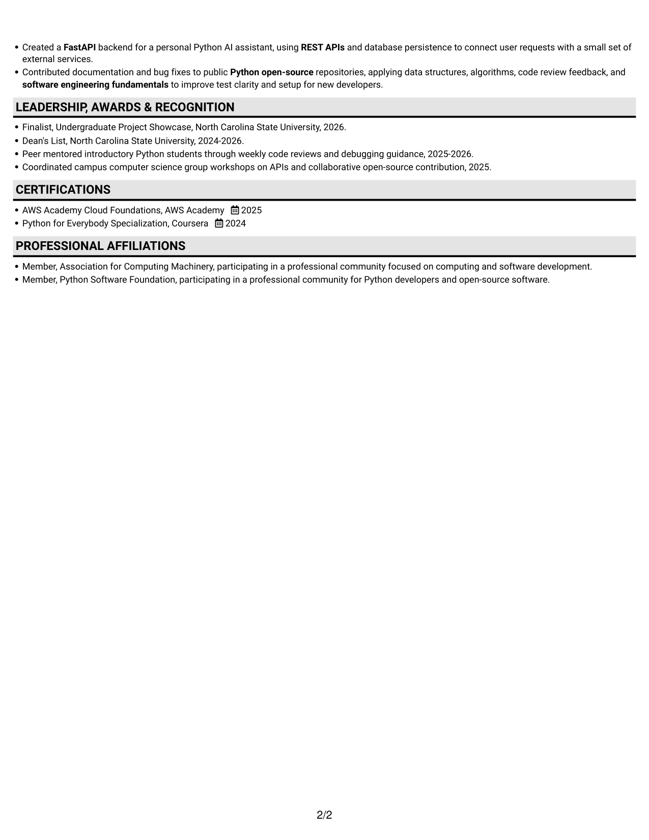 Resume example — page 2