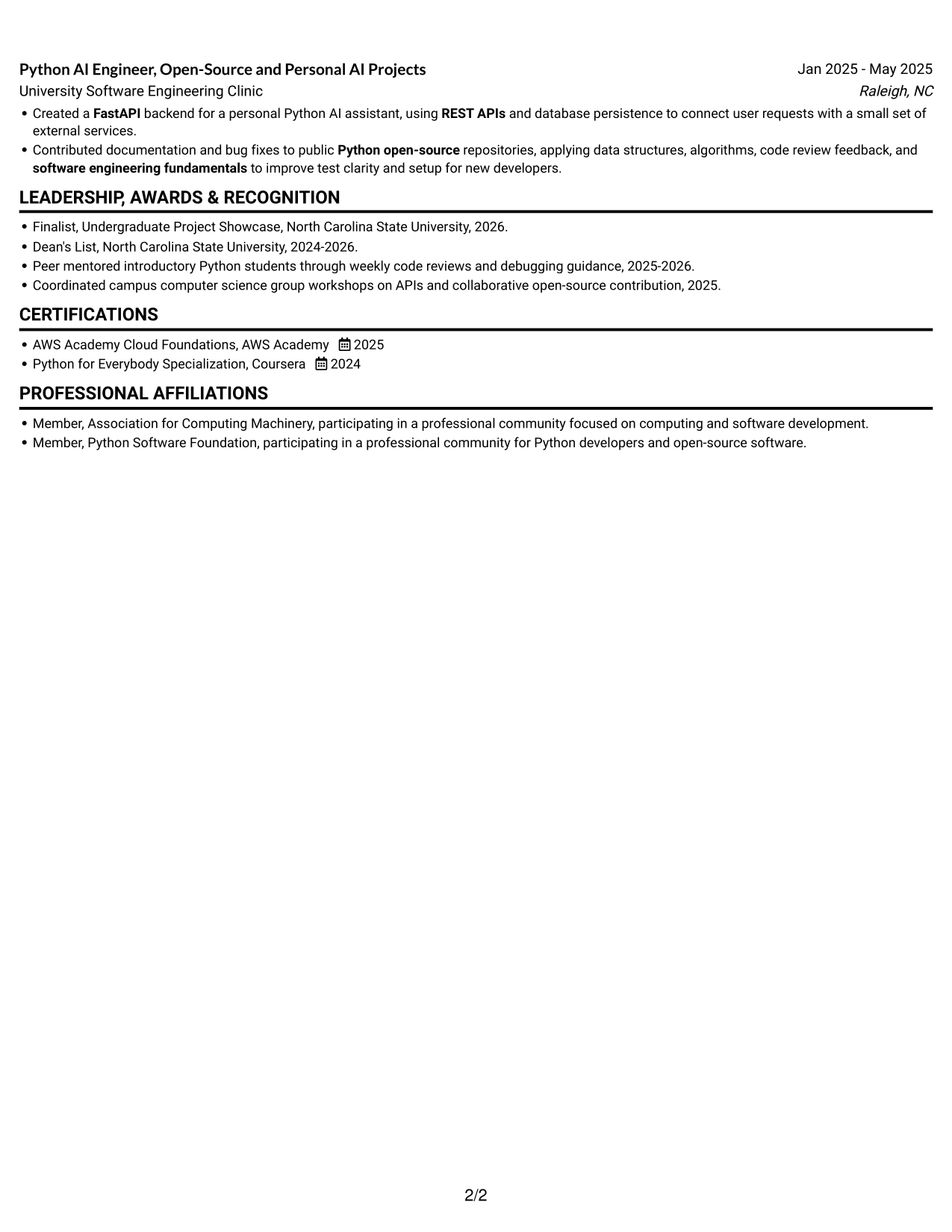 Resume example — page 2