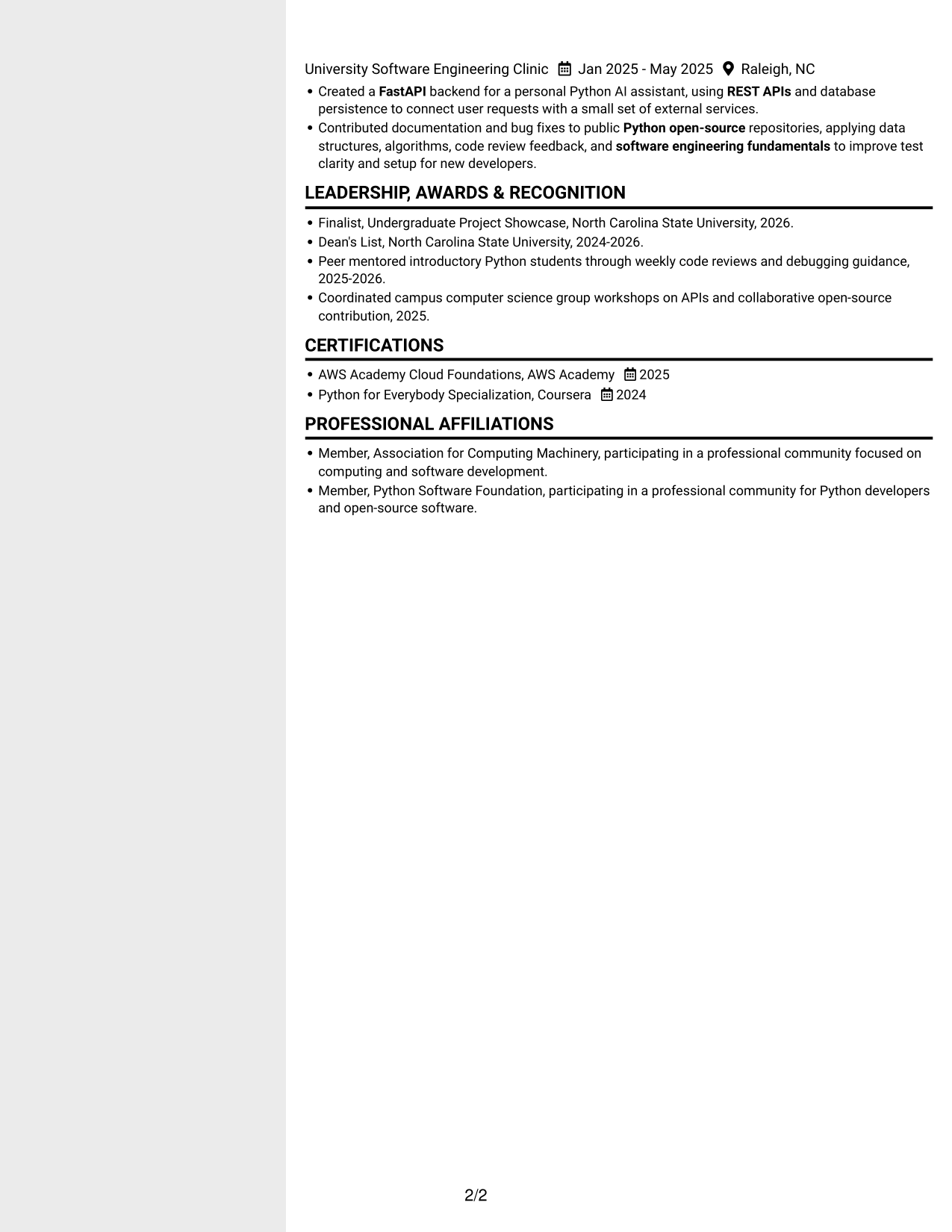 Resume example — page 2