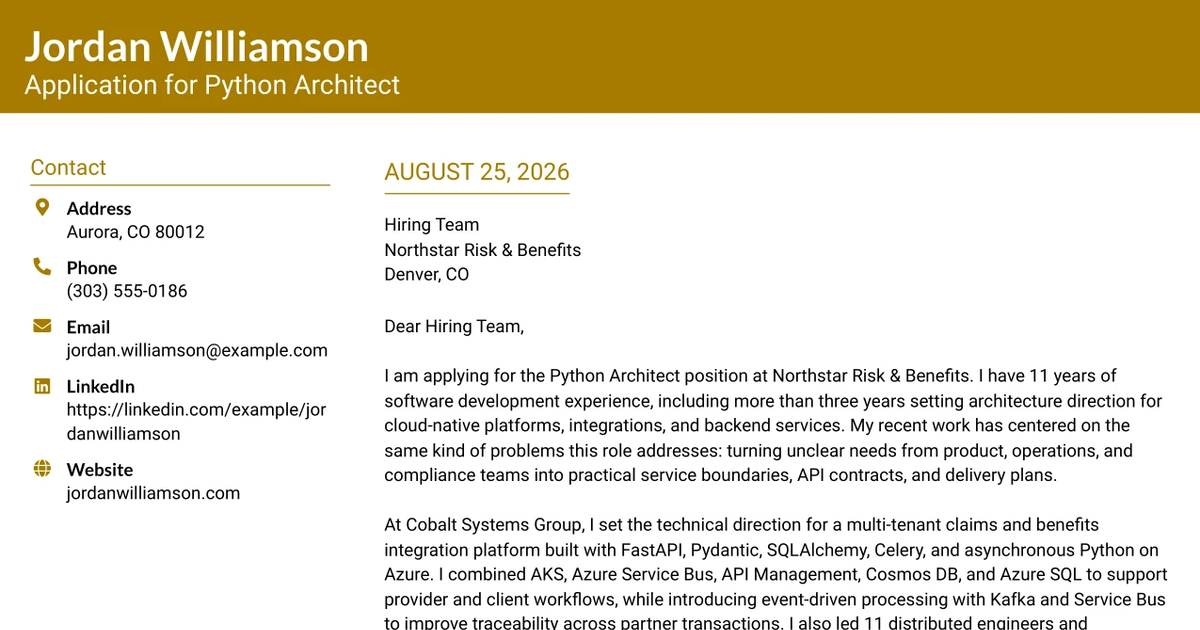 30+ Python Architect Cover Letter Templates with Example 2026