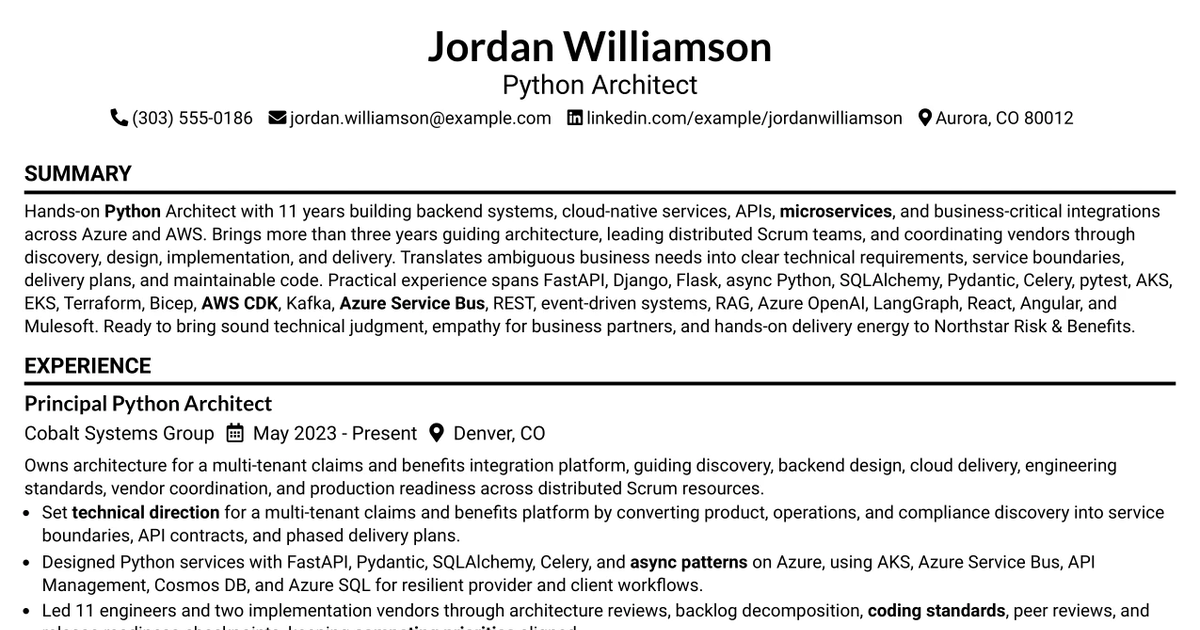33 Python Architect Resume Templates with Example