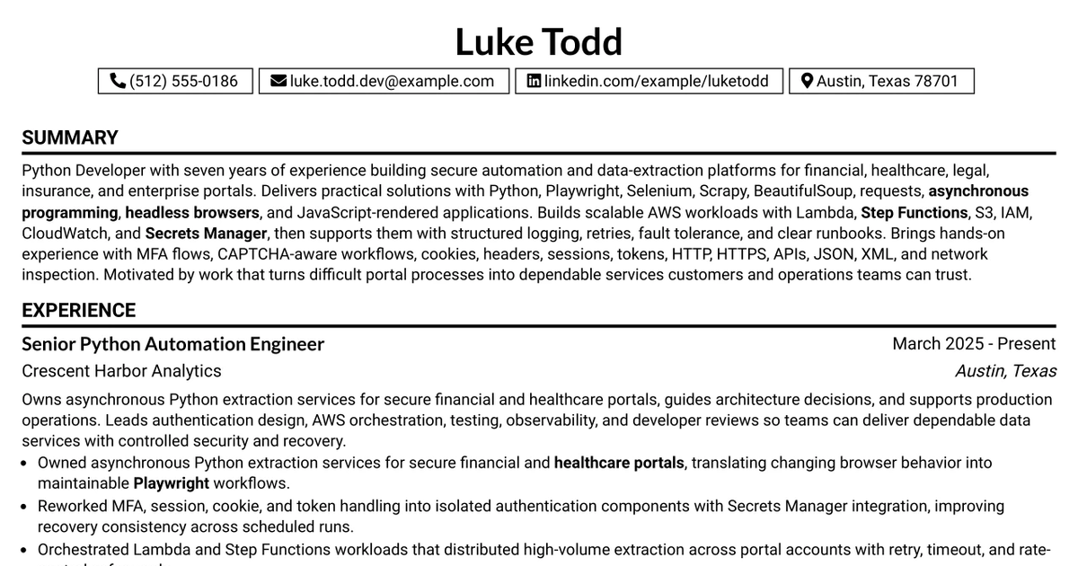 33 Python Developer - Associate Resume Templates with Example 2026 (ATS-Optimized)