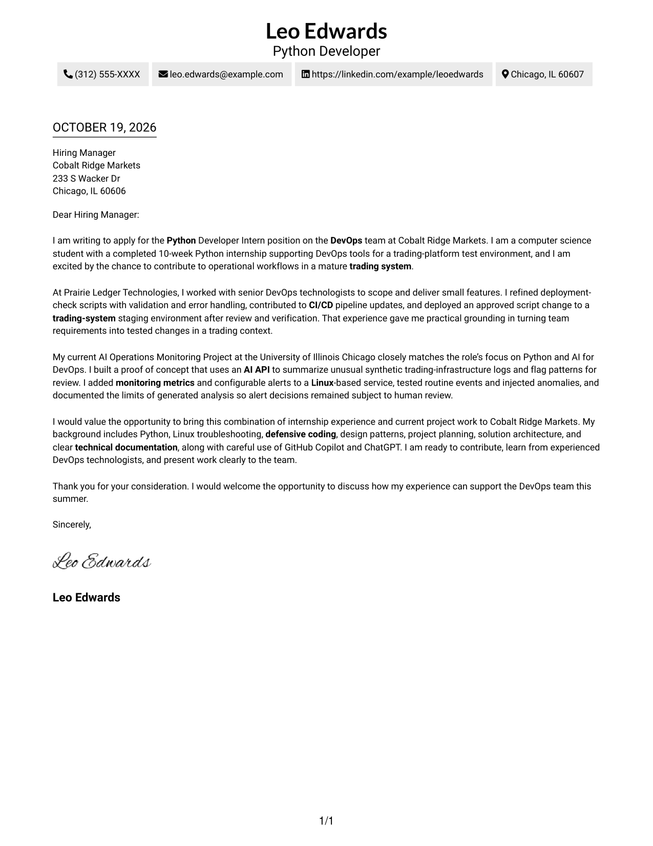 Cover letter example — page 1