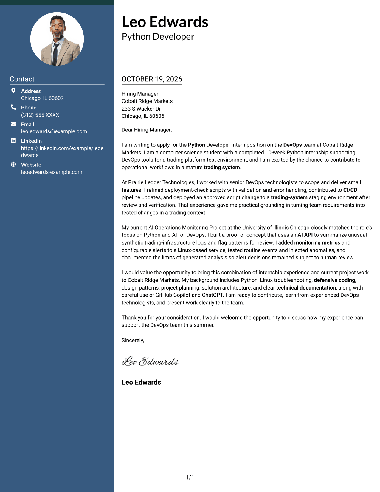 Cover letter example — page 1