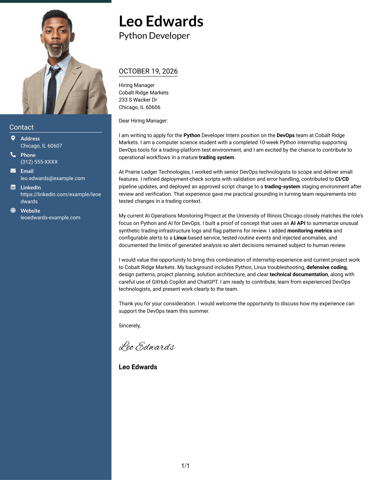 Cover letter example — page 1
