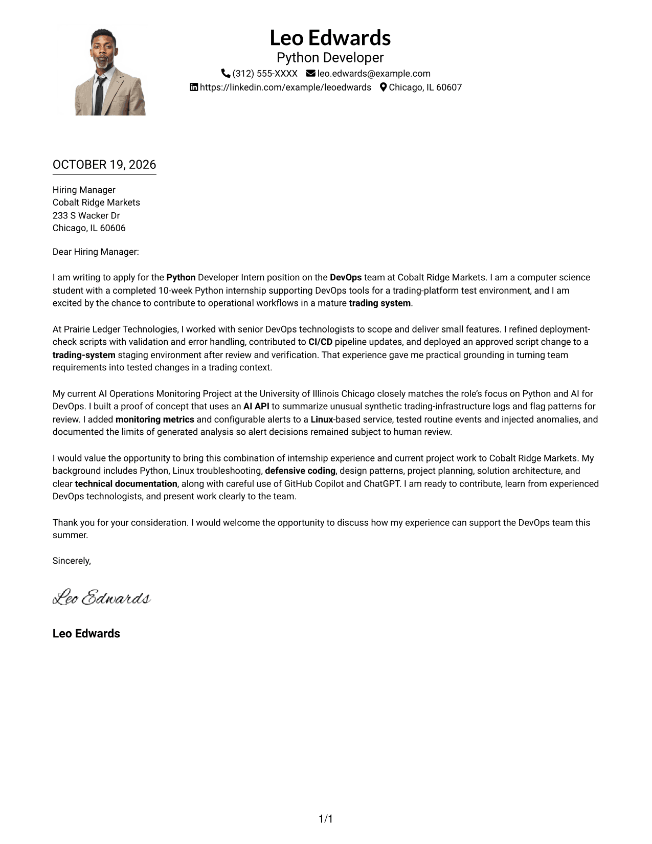 Cover letter example — page 1