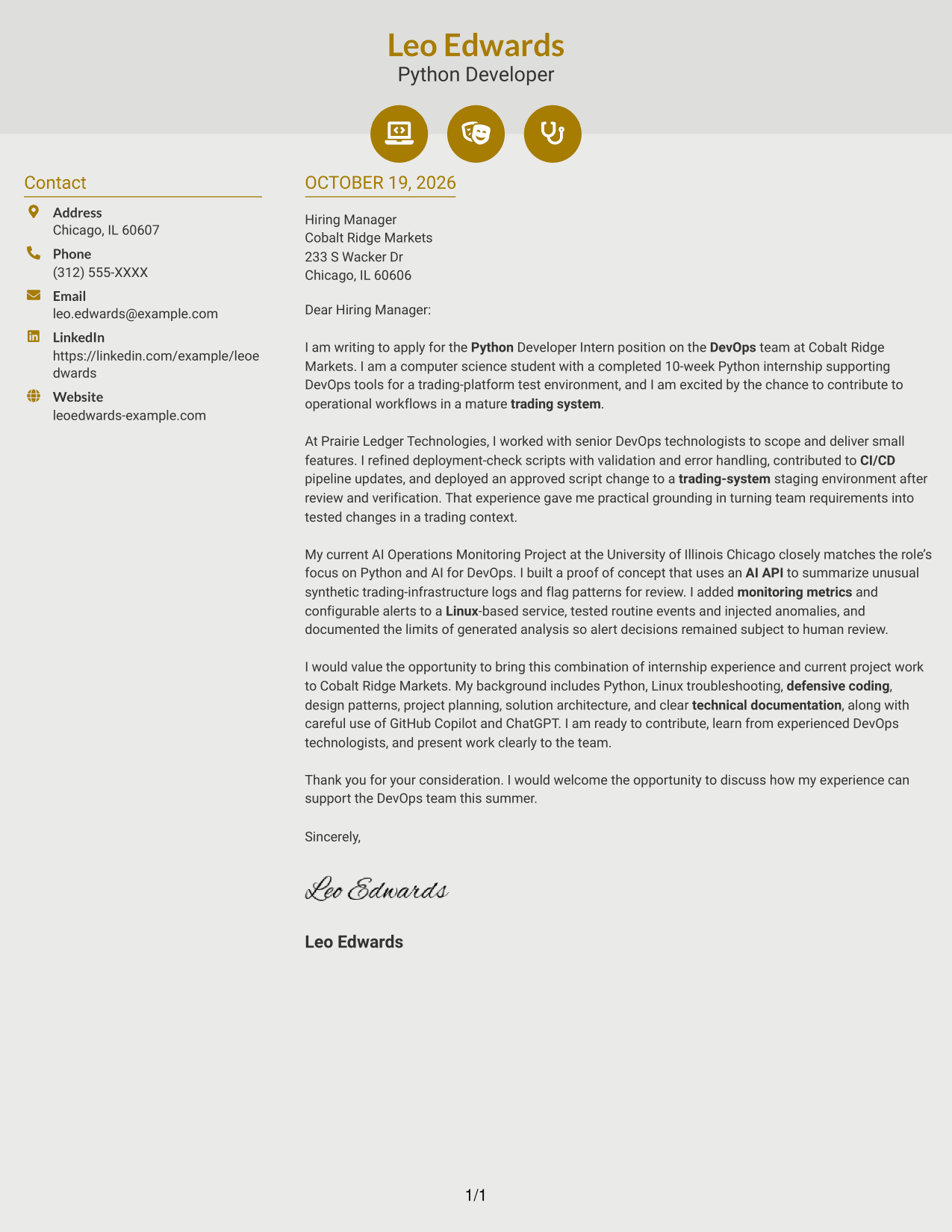Cover letter example — page 1